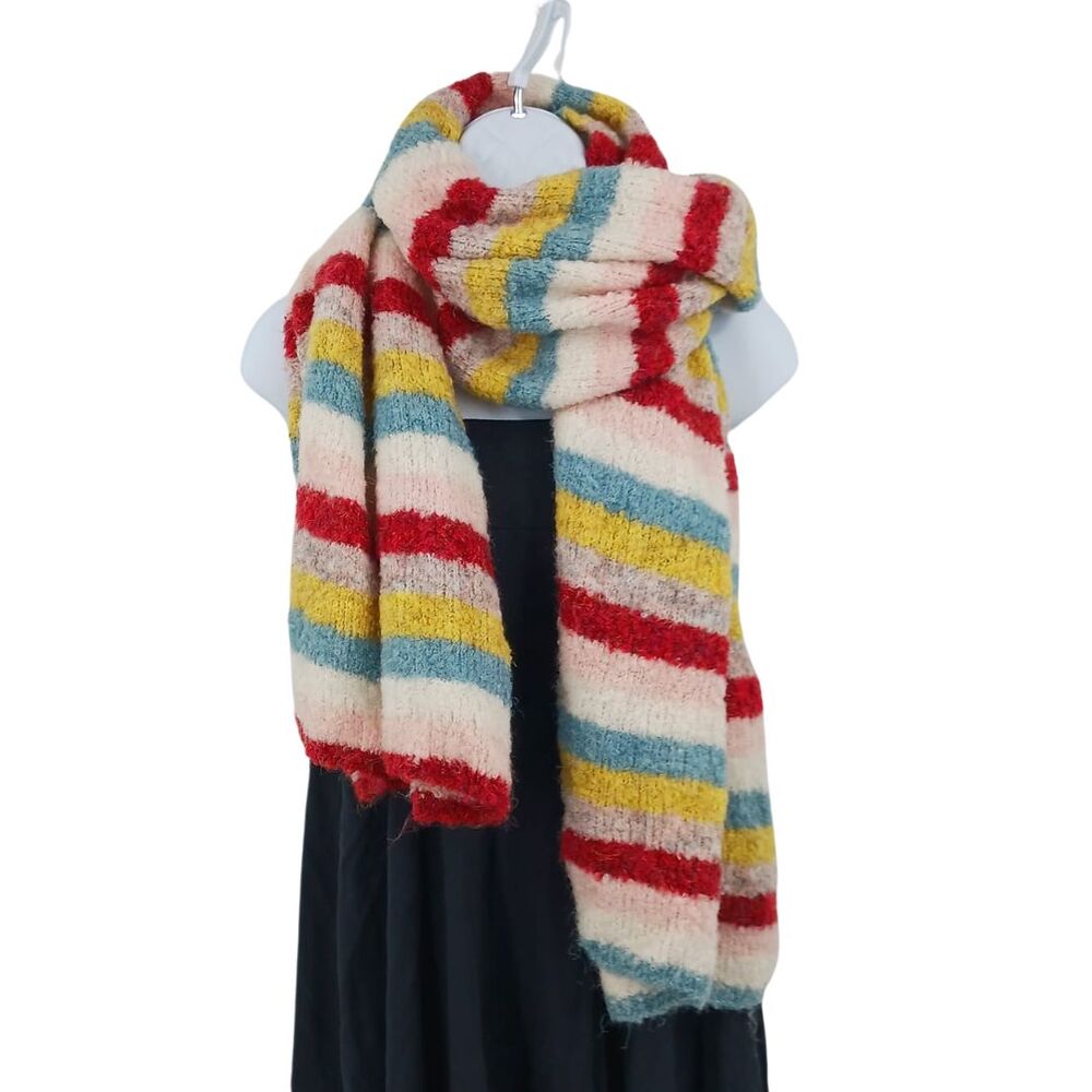 Fuzzy Soft Cozy Colorful Striped Wool Blend Scarf